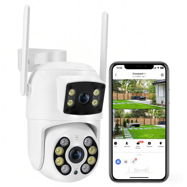 Câmera de segurança Wi-Fi, detecção automática, 360° panorâmica, câmera remota à prova d'água