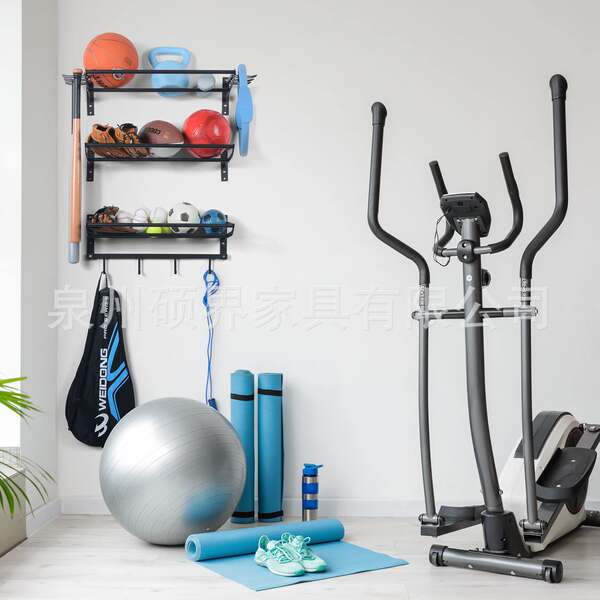 Armazém de equipamentos de esportes da garagem com 3 armazéns de bola separados para a bola de penas para o armazém de basquetebol