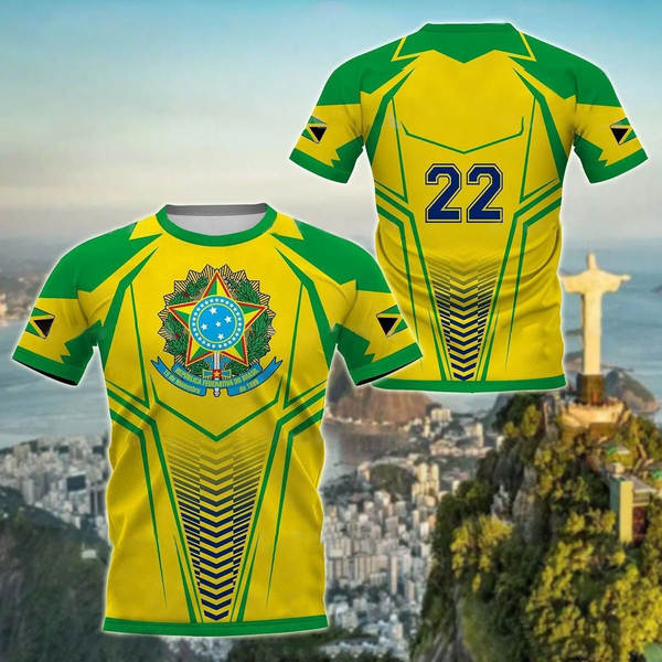 T-Shirt masculino brasileiro 3D T-Shirt O T-Shirt esportivo da equipe de futebol de rua masculino DIY base ajustável para a ordem de massa