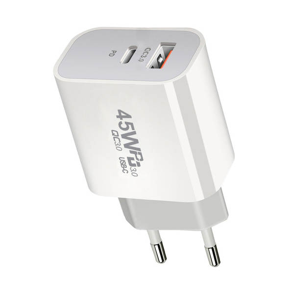 Carregador de PD padrão 45W Adaptador de PD duplo 45W para carregador de nitrogênio IP16X para celulares
