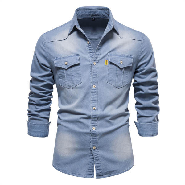 2024 Comércio Exterior Transfronteiriço Homem União Européia Cowboy T-Shirt Homem Modelo Recreativo Puro Homem Denim T-Shirt Com Mãos Longas