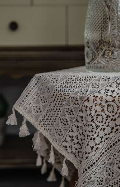 Cortina de Croche em Tom Creme