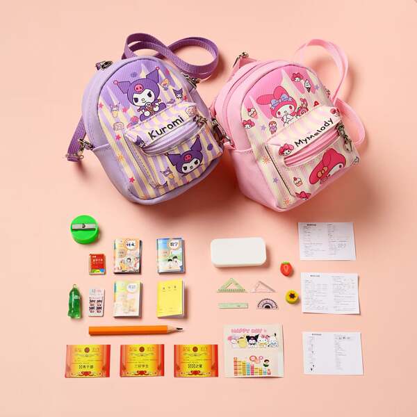 Mochila Escolar com Conjunto de Miniaturas de Material Escolar