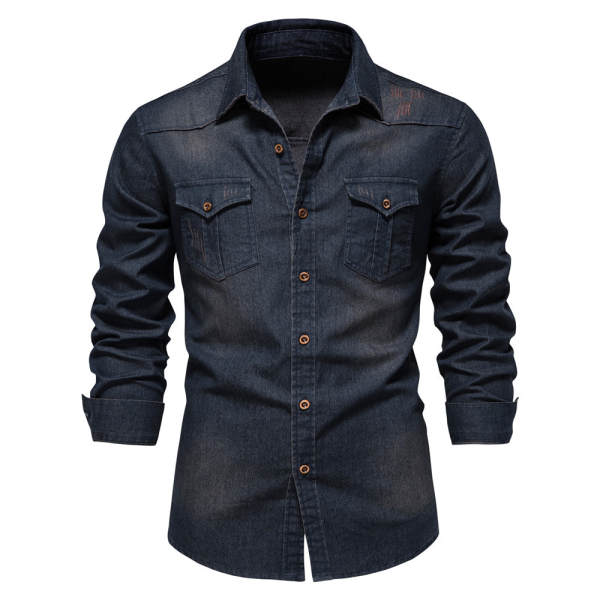 2024 Comércio Exterior Transfronteiriço Homem União Européia Cowboy T-Shirt Homem Modelo Recreativo Puro Homem Denim T-Shirt Com Mãos Longas