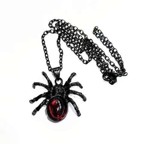 O colar do pânico do rock Y2K Jóias Mulheres Colar de aranha do cristal vermelho gótico para o comércio exterior