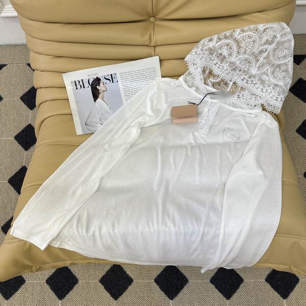 Shenzhen South Oil High-End Original Single MIU Casa 24 Inverno Novo T-Shirt com chapéu de mangas longas