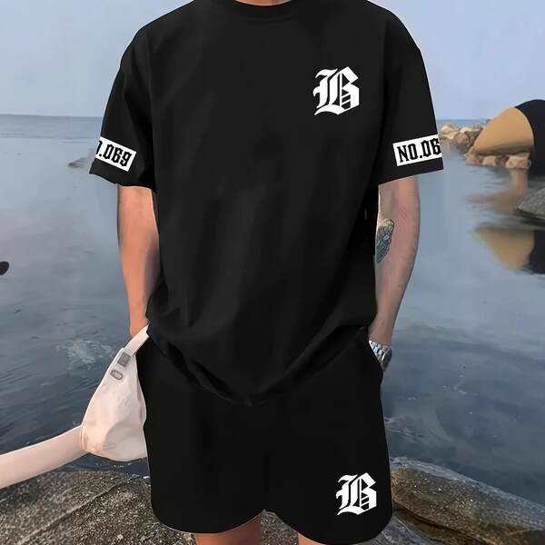 T-Shirt masculino de corta-metragem de estilo transfronteiriço europeu-americano com roupa esportiva de lazer Los Angeles T-Shirt