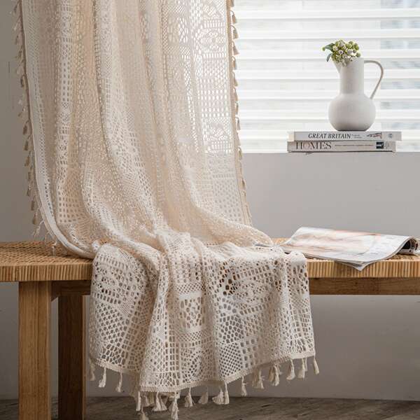 Cortina de Croche em Tom Creme