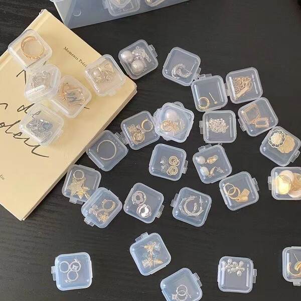 Caixa de feijão de 5,5 cm quadrada PP plástico semi-transparente Caixa de embalagem pequena Caixa de material com peças de cobertura Caixa de jóias