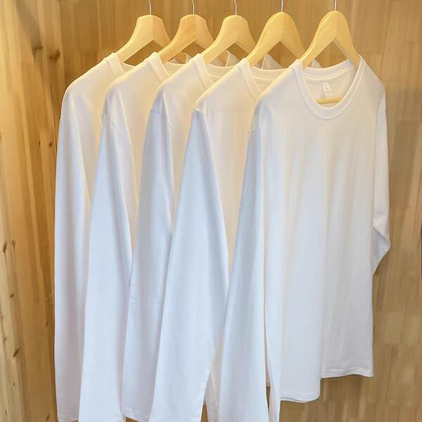 300 gramas de outono de Xinjiang limpeza de algodão puro pesado corda redonda corda comprida pura t-shirt solto dentro de uma camisa