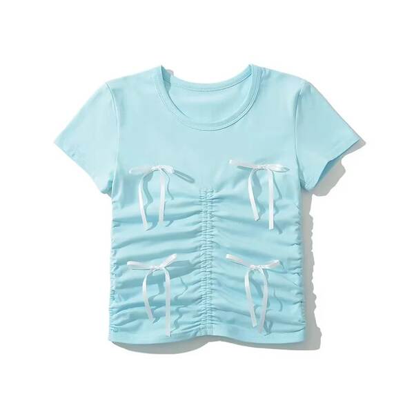 Camisa feminina curta com babado