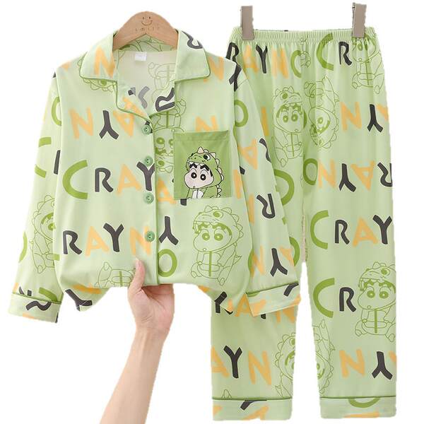 Crianças do Sudeste Asiático roupas de dormir meninos com mangas compridas calças bonitas desenhos animados primavera outono roupas para meninos vestir em casa no verão