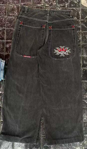 Transfronteiras JNCO Y2K Loose jeans masculino padrão hip-hop rua home homem calças largas