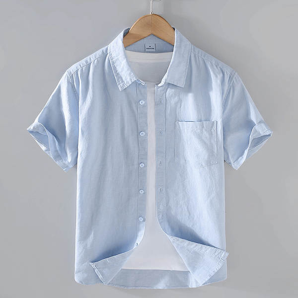 T-shirts masculinos de manga de cor pura com mangas curtas de verão baseado em roupas de manga fina e fina de estilo chinês