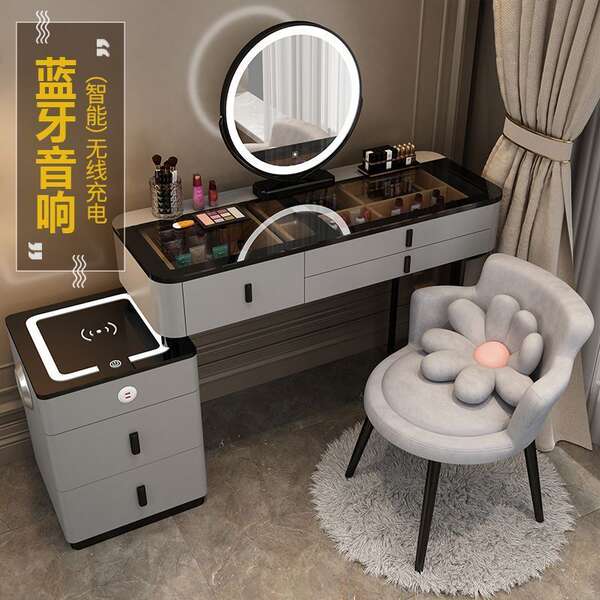 Piso de maquiagem inteligente com carregamento sem fio de luxo da mesa de maquiagem de quarto nórdica moderna simples e multifuncional de madeira