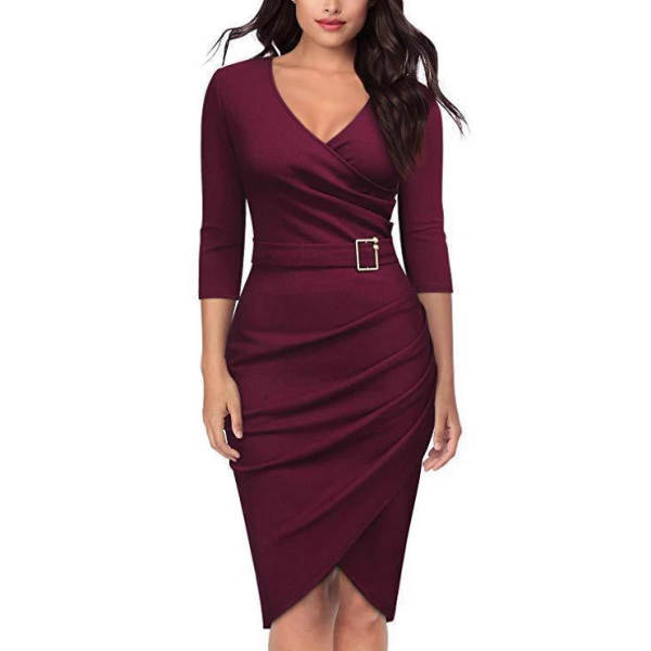 2023 Outono e Inverno Nova mochila de bolso da Amazon Euro-American Long Gloves V Cabelo do Escritório Café da Manhã Vestido de Mulher