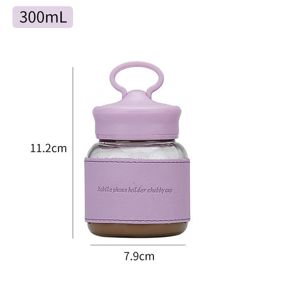 300ml de vidro resistente a altas temperaturas de copo gorduroso telemóvel de apoio bonito copo de água com copo de copo de vidro para copo de presente por atacado