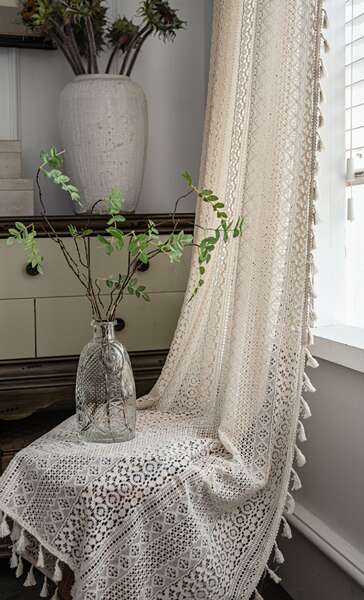 Cortina de Croche em Tom Creme