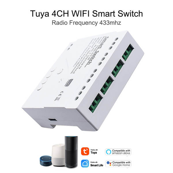 Tuya WIFI Inteligente 4CH receptor módulo sem fio tempo de voz controle remoto 7-32V