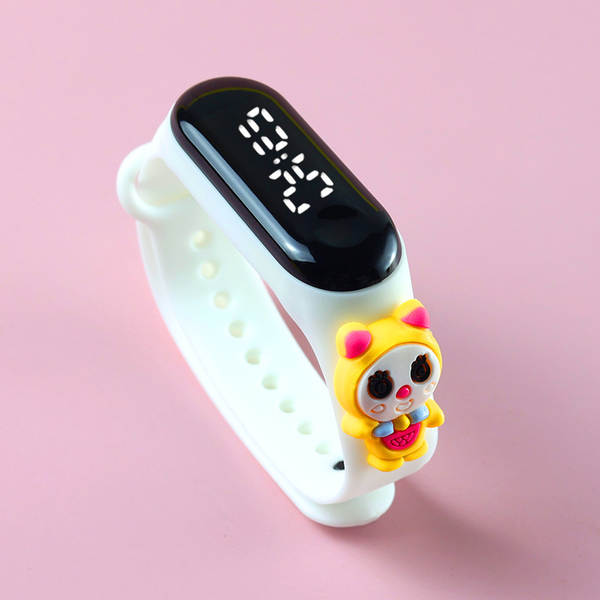 Hot-selling estudante desenho animado bonito anel de luzes brancas LED boneco relógio menino menina natação impermeável toque de relógio