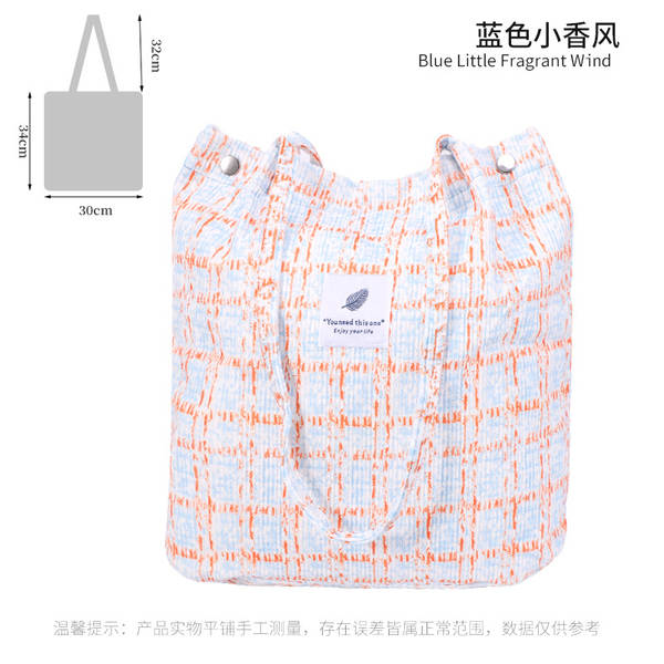 ins风简约灯芯绒帆布包双肩带帆布袋旅行外出收纳包女包单肩包
