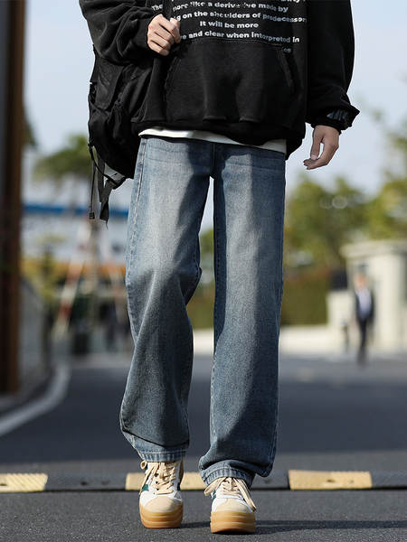 Calça jeans masculino primavera outono 2025 nova calça de solta retangular calça de solta de verão