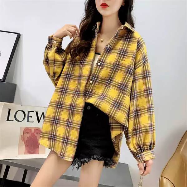 Camisa xadrez larga de outono