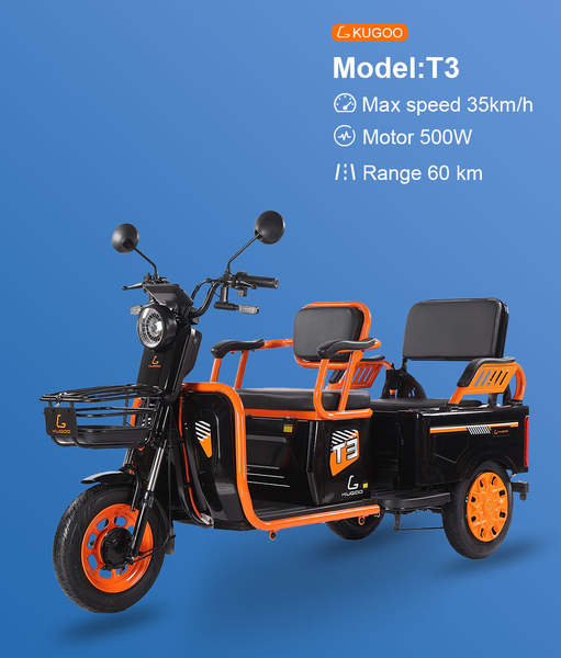 KUGOO T3 triciclo elétrico 500W 60V 60KM faixa de rodagem motorizada triciclo 3 rodas