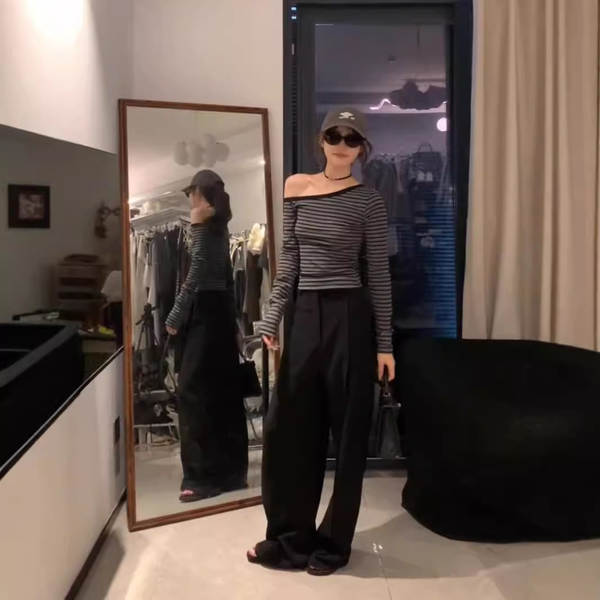 Camisa feminina de manga longa com listras