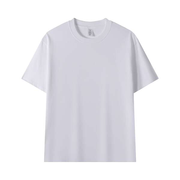 Americano de 230 gramas de peso de algodão puro sem costura de barril de tecido de mangas curtas T-shirts de cor limpa de cor limpa de camisa branca embrulhada