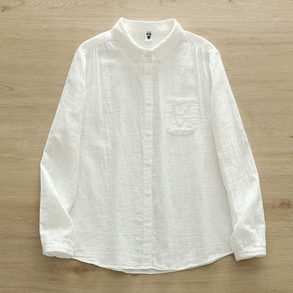 Venda direta do fabricante Camisa feminina de algodão puro de duas camadas Camisa feminina de algodão integral de primavera outono