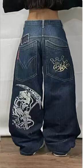 Transfronteiras JNCO Y2K Loose jeans masculino padrão hip-hop rua home homem calças largas