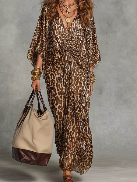 2026 ebay venda quente da Europa e EUA transfronteiriço comércio estrangeiro independente estação de leopardos V recebeu a cintura grande tamanho roupa longa vestido de mulher
