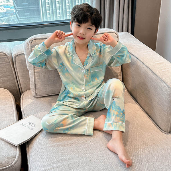 Roupa de cama para meninos Primavera-Verão 2026 Nova roupa de ar condicionado para meninos com mangas compridas em casa
