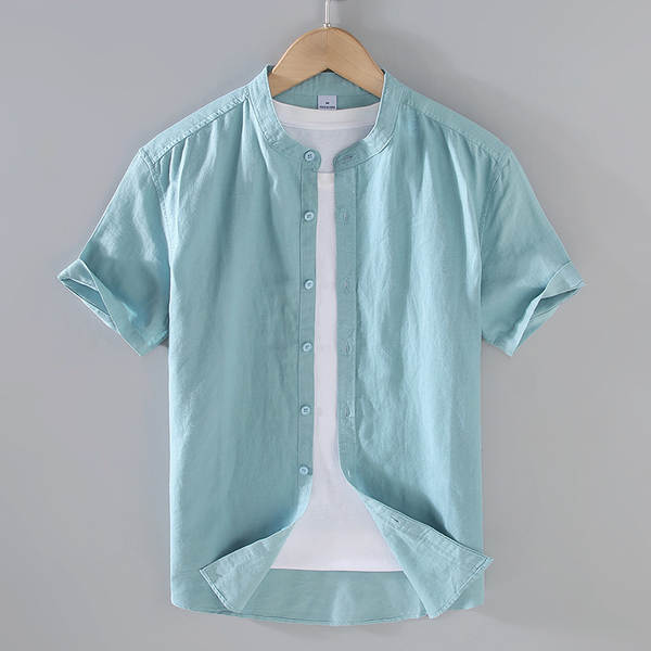 T-shirts masculinos de manga de cor pura com mangas curtas de verão baseado em roupas de manga fina e fina de estilo chinês