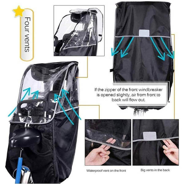 Crianças de bicicletas japonesas de bicicleta de chuva traseira de pizzas dobráveis portáteis de PVC transparente de vapor de chuva de proteção contra chuva
