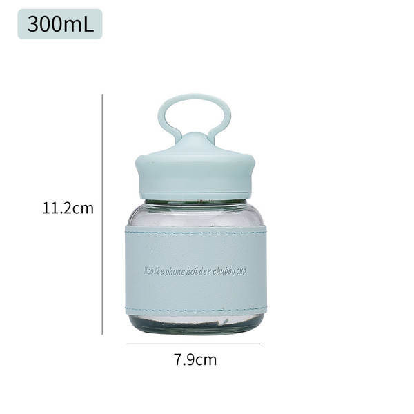 300ml de vidro resistente a altas temperaturas de copo gorduroso telemóvel de apoio bonito copo de água com copo de copo de vidro para copo de presente por atacado
