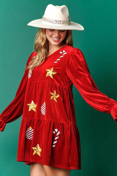 Amazon Outono Novo Transfronteiriço Europeu Mulheres Roupa de Natal doces vestido de V-Leader Manteiga vestido de mulher