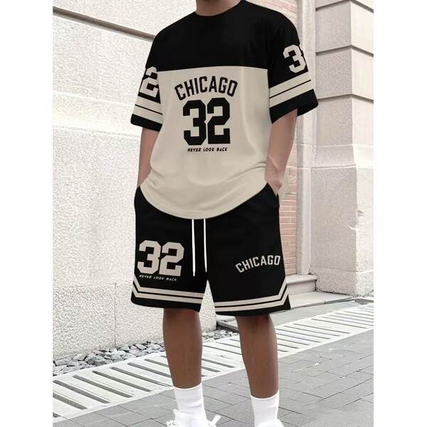 Vestido de verão masculino com mangas curtas e calças curtas para o namorado.