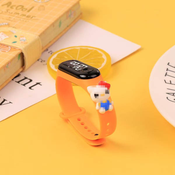 Hot-selling estudante desenho animado bonito anel de luzes brancas LED boneco relógio menino menina natação impermeável toque de relógio