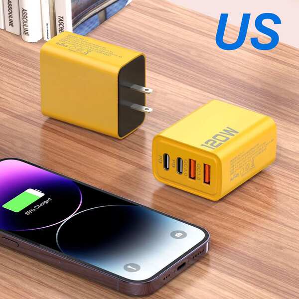 120W Dual PD + Dual USB Carregador para Apple 15 Huawei celular Dual-Typec Smart Carregador Rápido