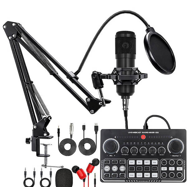 V8S cartão de som do celular Inglês kit de equipamentos de podcast bm800 microfone cantando celular F998 kit de transmissão ao vivo