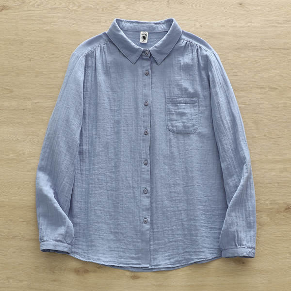 Venda direta do fabricante Camisa feminina de algodão puro de duas camadas Camisa feminina de algodão integral de primavera outono