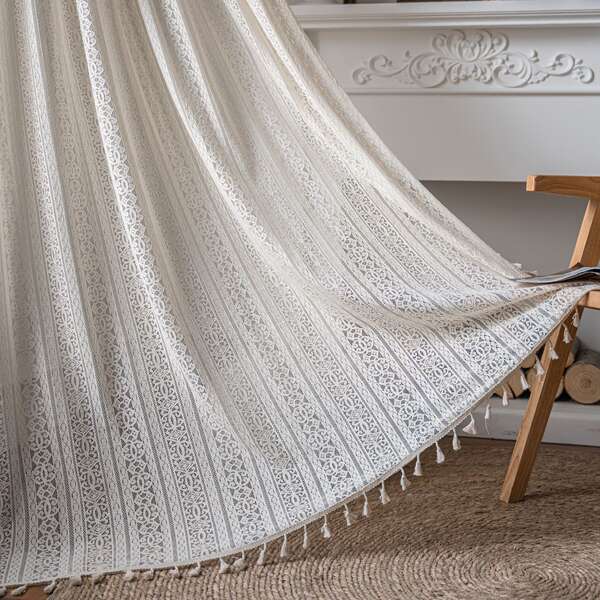 Cortina de Croche em Tom Creme
