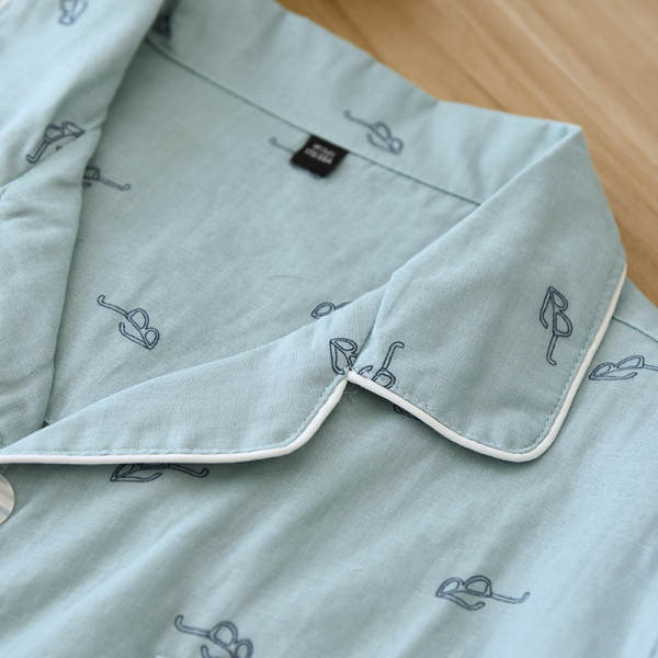 Primavera Verão Pure Cotton Double Layer Vestido Homem Roupa de dormir Longas Mãos Longas Calças Recreação Vestido Doméstico Kit Aumentar Código