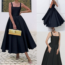 Vestido transfronteiriço europeu e americano de comércio exterior 2026 outono novo vestido vintage elegante vestido de couro curto