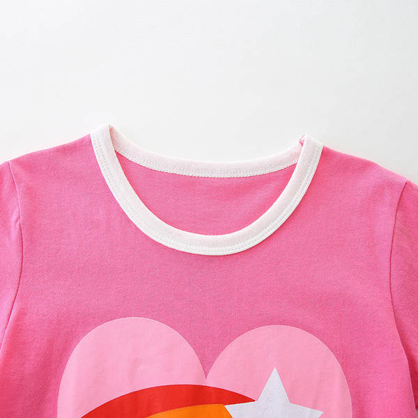26 verão novo T-shirt menina amor arco-íris impressão crianças roupa esportiva de algodão bebê corda curta luva roupa