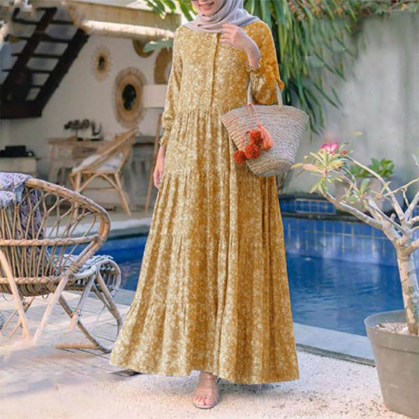2026 Pequeno pedaço de flor da Boêmia de primavera de moda feminina vestido de corda redonda vestido de corda grande
