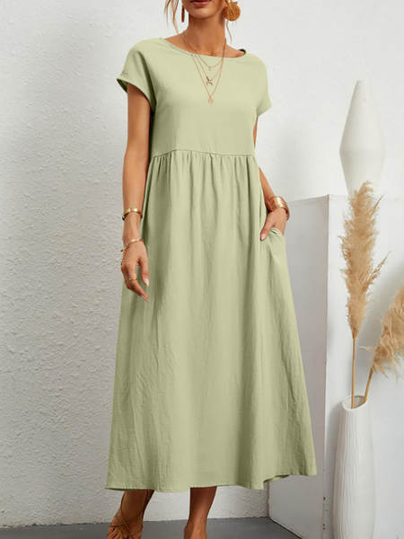 Vestido curto de manga com bolsos