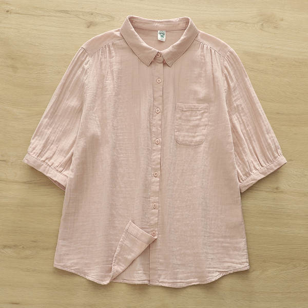 Venda direta do fabricante Camisa feminina de algodão puro de duas camadas Camisa feminina de algodão integral de primavera outono